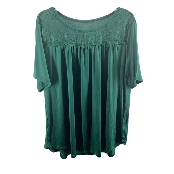 NWT Unbranded Green Lace Yoke Short Sleeve Blouse Women's Size 5XL - Picture 1 of 4